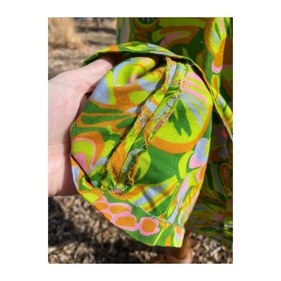 Vintage 60s Hawaiian Dress Psychedelic Cotton Sateen Mod - Picture 12 of 13